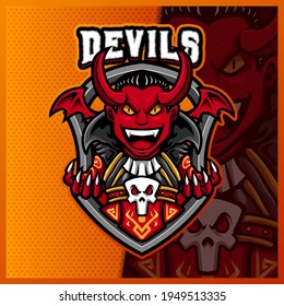 Devil Vampire Horn mascot esport logo design illustrations vector template, Evil logo for team game streamer social media banner