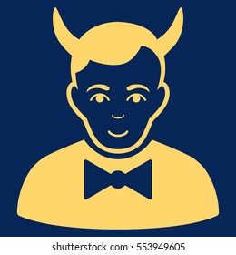 Devil vector icon. Flat yellow symbol. Pictogram is isolated on a blue background. Designed for web and software interfaces.