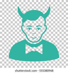 Devil vector icon. Illustration style is flat iconic cyan symbol on a chess transparent background.