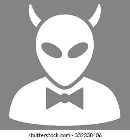 Devil vector icon. Style is flat white symbol, rounded angles, gray background.