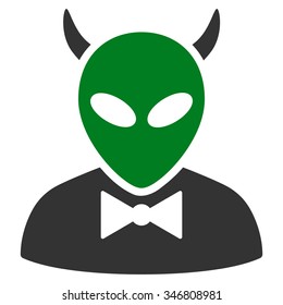 Devil vector icon. Style is flat bicolor green and gray symbol, rounded angles, white background.