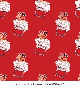 Devil vector image, cauldron, potion, pattern, seamless image, background