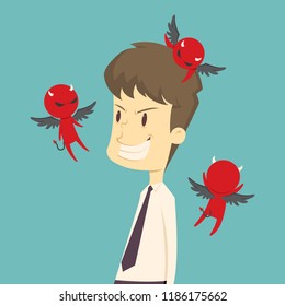 The devil whisper a businessman, framed, gossip.cartoon of business,employee success is the concept of the man characters business, the mood of people, can be used as a background, illustration vector