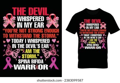 The devil whispered in my ear you're not strong enough to withstand the storm. eyecaching brease cancer t-shirt design quotes and t-shirt desgi idea template.