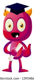 Devil who is graduating, illustration, vector on white background.