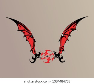 Devil wings tattoo, sign, logo, gaming graphic style, villain, decal, stick - vector