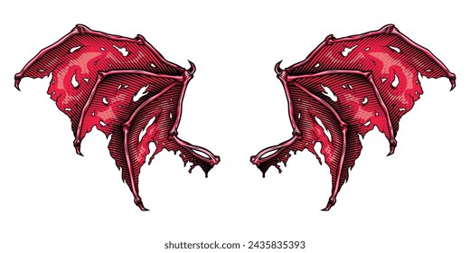 Devil wings. Vector illustration in engraving technique of demon wings. 