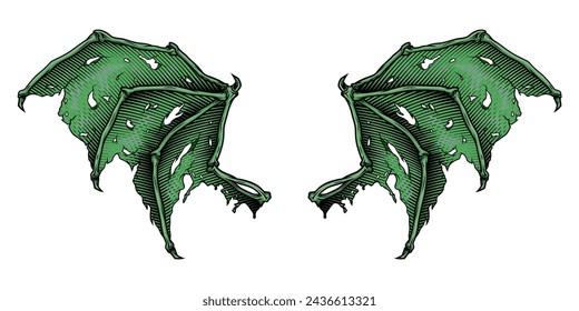 Devil wings. Vector illustration in engraving technique of demon wings. 