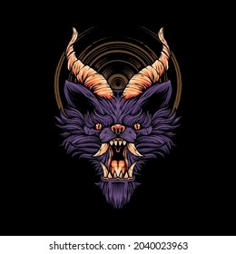 devil wolf head Illustration T shirt Illustration Premium Vector