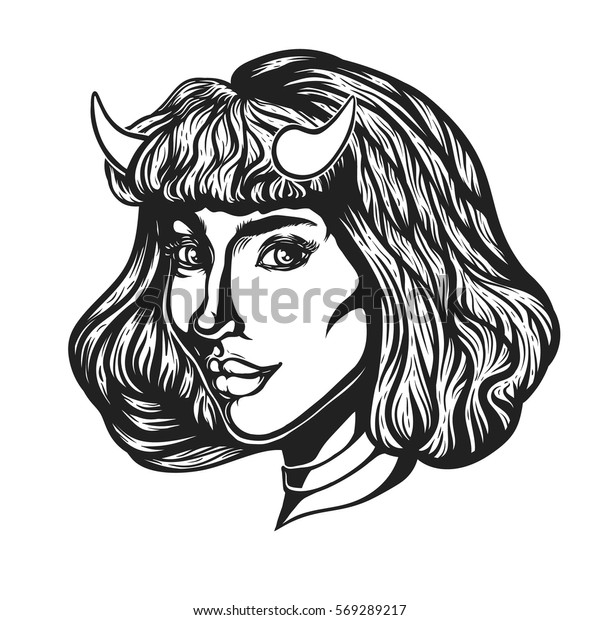 Devil Woman Head Portrait Horns Vector Stock Vector (Royalty Free ...