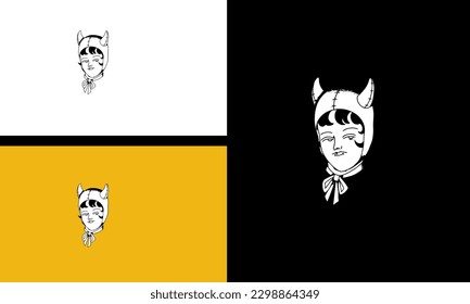 mujeres diabólicas con arte de línea vectorial de cuerno