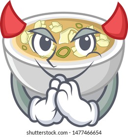 Devil wonton soup in a cartoon bowl