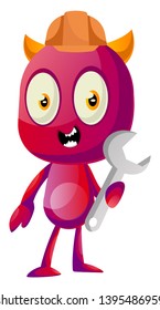 Devil with wrench, illustration, vector on white background.