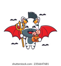 Devil zebra in halloween day. Cute halloween cartoon illustration. 