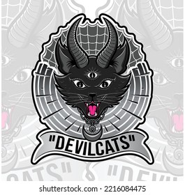 devile cat head vector design illustration