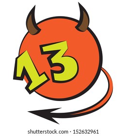 devilish ball with horns, tail, and a number thirteen