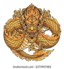 Devilish dragon reptile colorful emblem flying monster with snake scales and horns for advertising asian martial arts tournament vector illustration