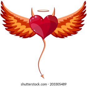 Devilish heart with horns and wings