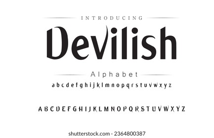 Devilish Modern abstract digital alphabet font. Minimal technology typography, Creative urban sport fashion futuristic font and with numbers. vector illustration