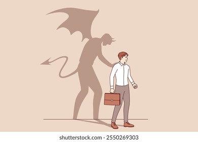 Devilish soul of business man pushes entrepreneur to commit crime and break law. Devilish soul of office clerk who is ready to do anything to get new position and climb career ladder