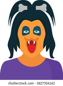Devilish woman, Scary Face Concept, Horror Night Vector color Icon Design, Holiday Celebrations and Halloween costumes Symbol on White background