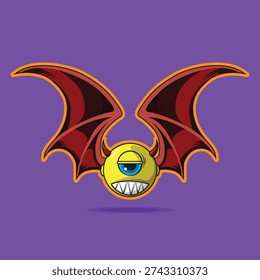 Devilish yellow monster with bat wings and red eyes, perfect for halloween designs, childrens storybooks, fantasy themed projects, and more.
