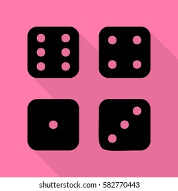 Devils bones, Ivories sign. Black icon with flat style shadow path on pink background.