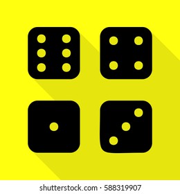 Devils bones, Ivories sign. Black icon with flat style shadow path on yellow background.