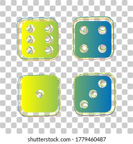 Devils bones, Ivories sign. Blue to green gradient Icon with Four Roughen Contours on stylish transparent Background. Illustration.