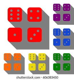 Devils bones, Ivories sign. Set of red, orange, yellow, green, blue and violet icons at white background with flat shadow.