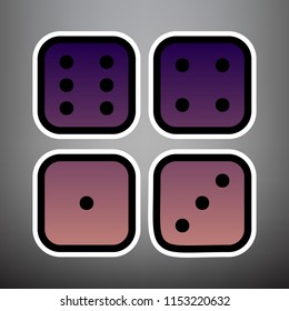 Devils bones, Ivories sign. Vector. Violet gradient icon with black and white linear edges at gray background.
