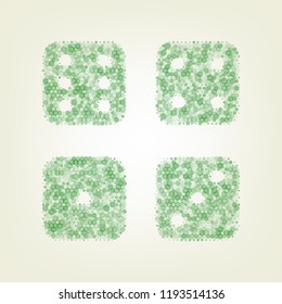 Devils bones, Ivories sign. Vector. Green hexagon rastered icon and noised opacity and size at light green background with central light.