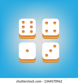 Devils bones, Ivories sign. Vector. White icon with 3d warm-colored gradient body at sky blue background.