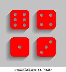 Devils bones, Ivories sign. Vector. Red icon with soft shadow on gray background.