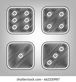 Devils bones, Ivories sign. Vector. Pencil sketch imitation. Dark gray scribble icon with dark gray outer contour at gray background.