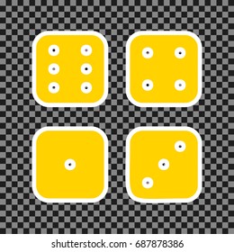 Devils bones, Ivories sign. Vector. Yellow icon with white contour on dark transparent background.