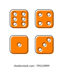 Devils bones, Ivories sign. Vector. Black line icon with shifted flat orange filled icon on white background. Isolated.