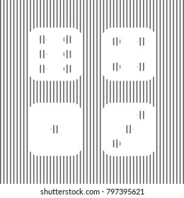 Devils bones, Ivories sign. Vector. White icon on grayish striped background. Optical illusion.