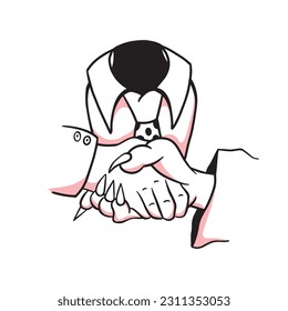 Devil's Collaboration Vector Art. Devil Hand Vintage Vector Illustration. Black and White Illustration