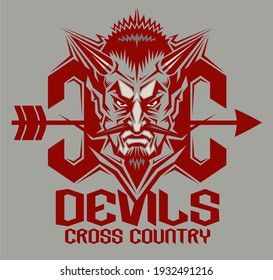 diseño de equipo de devils cross country con mascota para escuela, universidad o liga