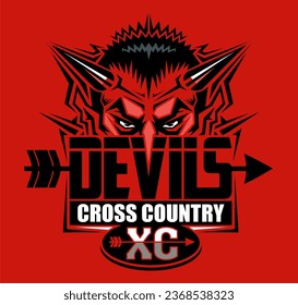 diseño de equipo de devils cross country con media mascota para deportes escolares, universitarios o de liga