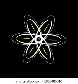 The devil's flower. Devil flower with white circle, yellow spear, yellow crescent moon and pentagram symbol. 