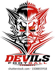 devils football team design with mascot and laces for school, college or league