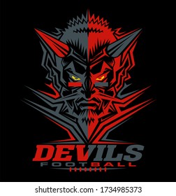 devils football team design with mascot and laces for school, college or league