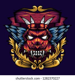 Devil's Head Geometry Ornamental is an Illustration of a devil's head with sharp fangs and wings