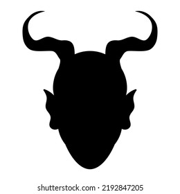 Devil's head with horns. Lucifer black silhouette for halloween holiday design. Vector illustration isolated on white background.