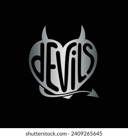 Devils heart with horns lettering design. Vector and illustration.