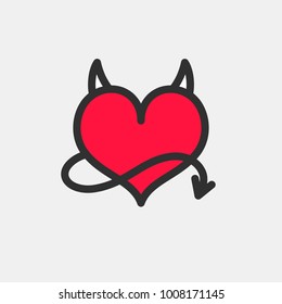 Devil's heart with horns and a tail. Vector icon.