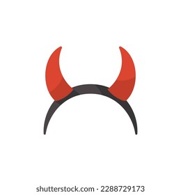 Devils horns headgear for photo props. Demon Or Satan carnival costume horns on headband, flat cartoon vector illustration isolated on white background.
