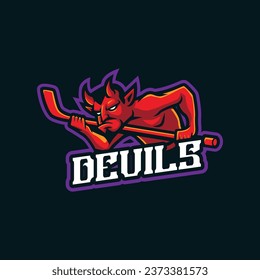 Devils mascot logo design vector with modern illustration concept style for badge, emblem and t shirt printing. Devils hockey illustration for sport and esport team.
